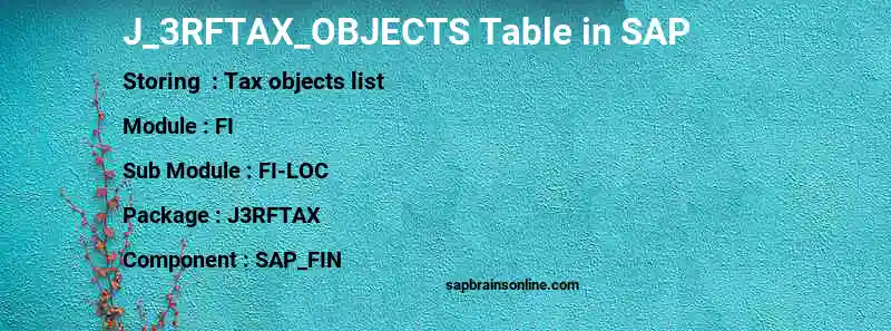SAP J_3RFTAX_OBJECTS table