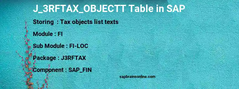 SAP J_3RFTAX_OBJECTT table