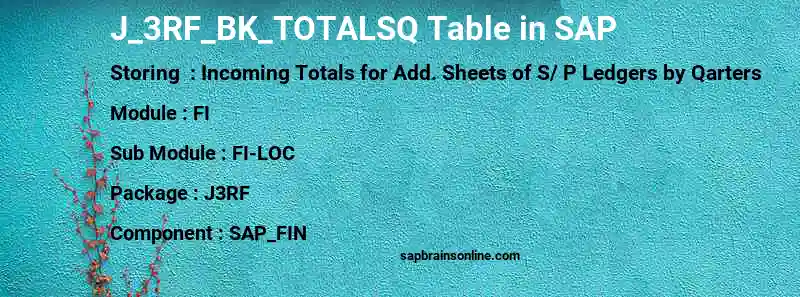 SAP J_3RF_BK_TOTALSQ table