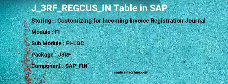 SAP J_3RF_REGCUS_IN table