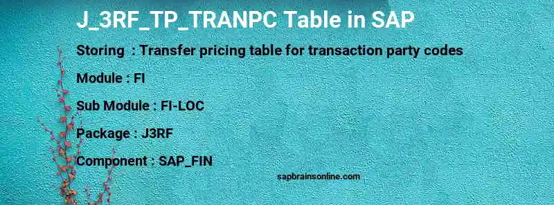 SAP J_3RF_TP_TRANPC table