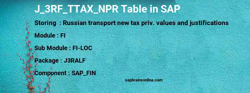 SAP J_3RF_TTAX_NPR table