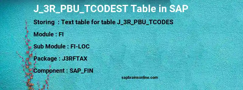SAP J_3R_PBU_TCODEST table