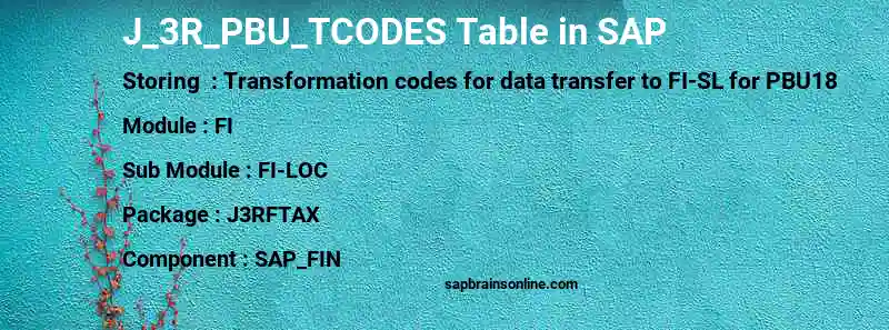 SAP J_3R_PBU_TCODES table