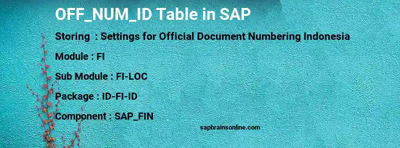 SAP OFF_NUM_ID table