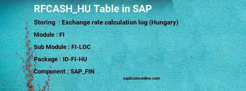 SAP RFCASH_HU table