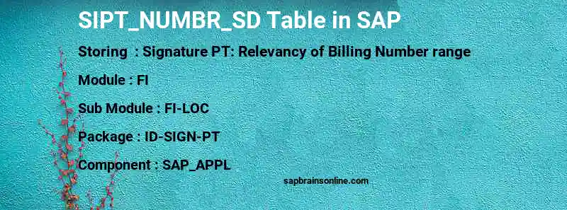 SAP SIPT_NUMBR_SD table