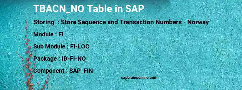 SAP TBACN_NO table