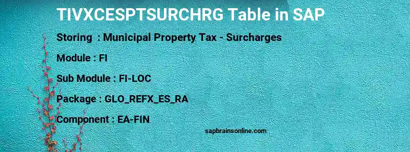 SAP TIVXCESPTSURCHRG table
