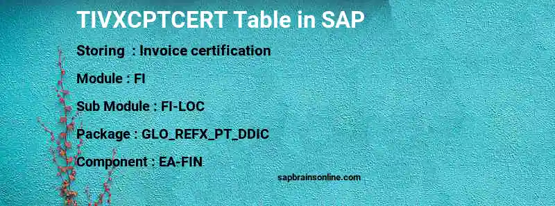 SAP TIVXCPTCERT table