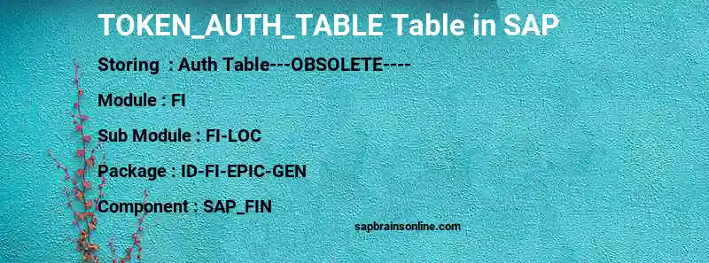 SAP TOKEN_AUTH_TABLE table