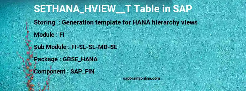 SAP SETHANA_HVIEW__T table