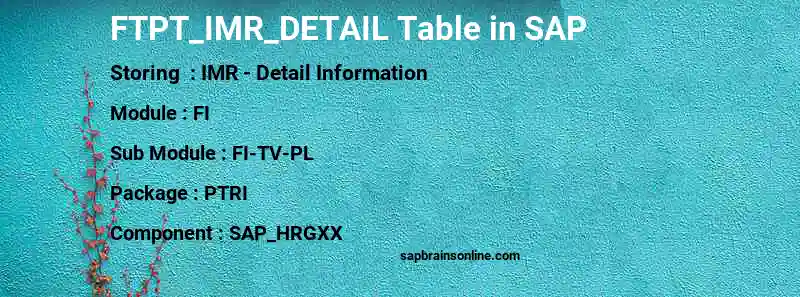 SAP FTPT_IMR_DETAIL table