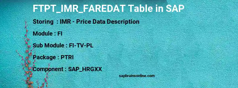 SAP FTPT_IMR_FAREDAT table