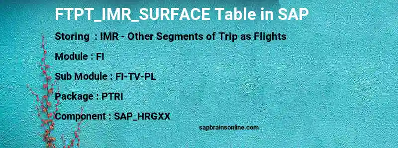 SAP FTPT_IMR_SURFACE table