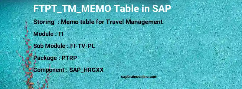 SAP FTPT_TM_MEMO table