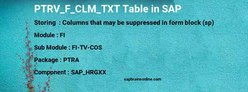 SAP PTRV_F_CLM_TXT table