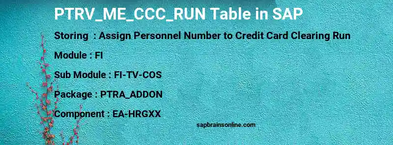 SAP PTRV_ME_CCC_RUN table