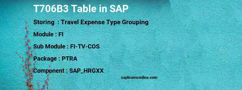 SAP T706B3 table