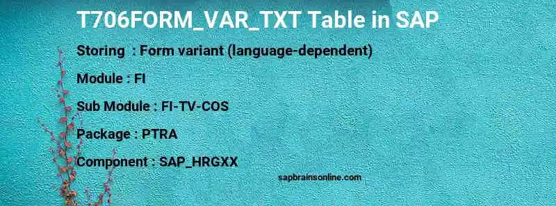 SAP T706FORM_VAR_TXT table