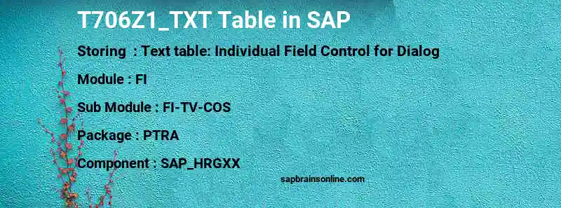 SAP T706Z1_TXT table