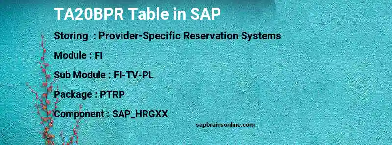 SAP TA20BPR table