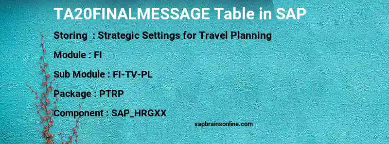 SAP TA20FINALMESSAGE table