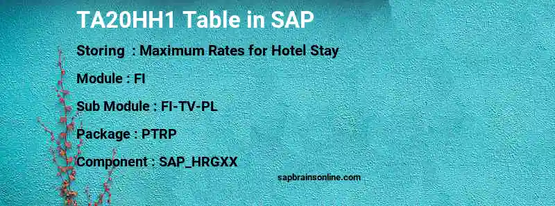 SAP TA20HH1 table