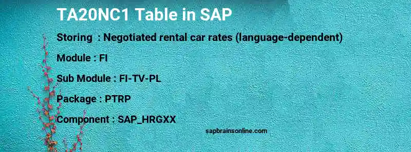 SAP TA20NC1 table
