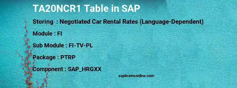 SAP TA20NCR1 table