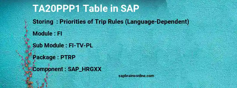 SAP TA20PPP1 table