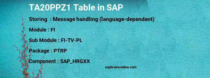 SAP TA20PPZ1 table