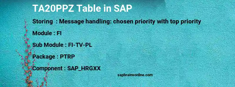 SAP TA20PPZ table