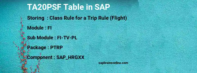 SAP TA20PSF table