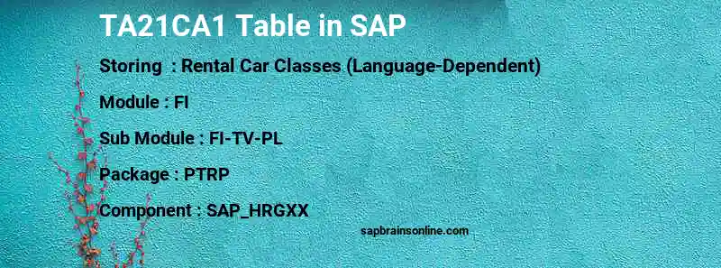 SAP TA21CA1 table