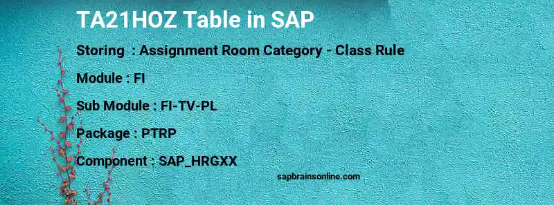 SAP TA21HOZ table