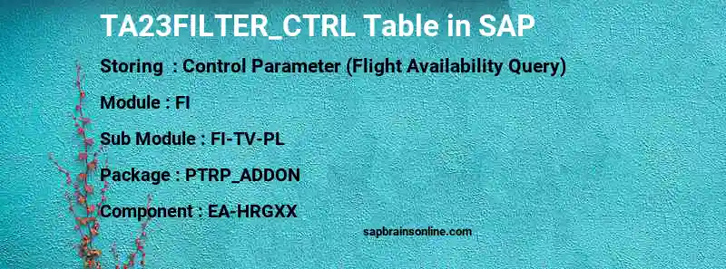 SAP TA23FILTER_CTRL table