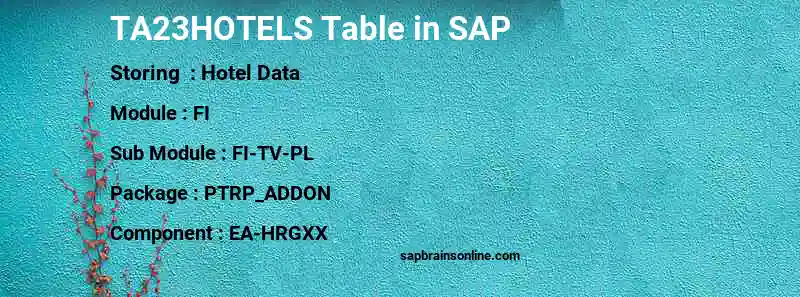 SAP TA23HOTELS table
