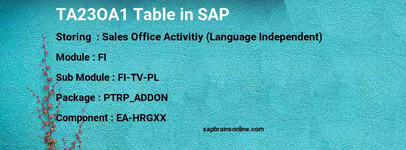 SAP TA23OA1 table