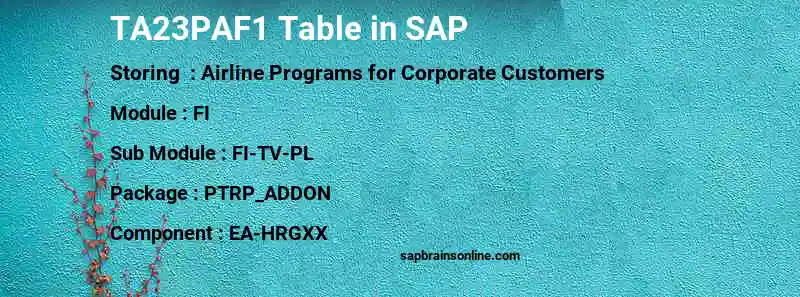 SAP TA23PAF1 table
