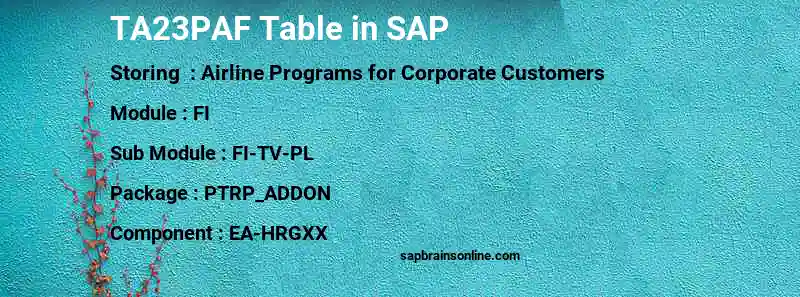 SAP TA23PAF table