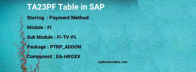 SAP TA23PF table