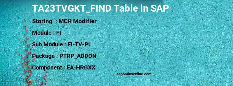 SAP TA23TVGKT_FIND table