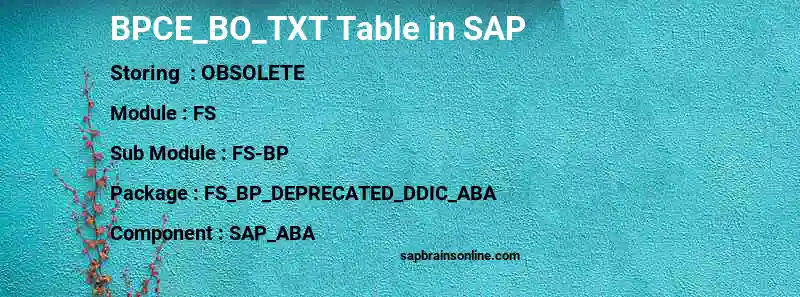 SAP BPCE_BO_TXT table