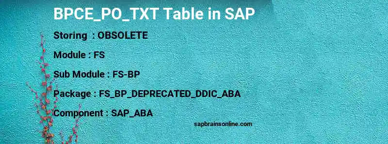 SAP BPCE_PO_TXT table