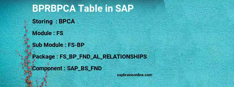 SAP BPRBPCA table