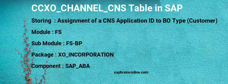 SAP CCXO_CHANNEL_CNS table