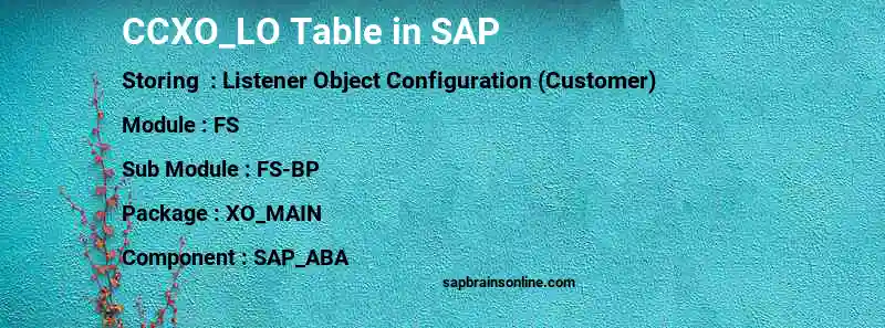 SAP CCXO_LO table