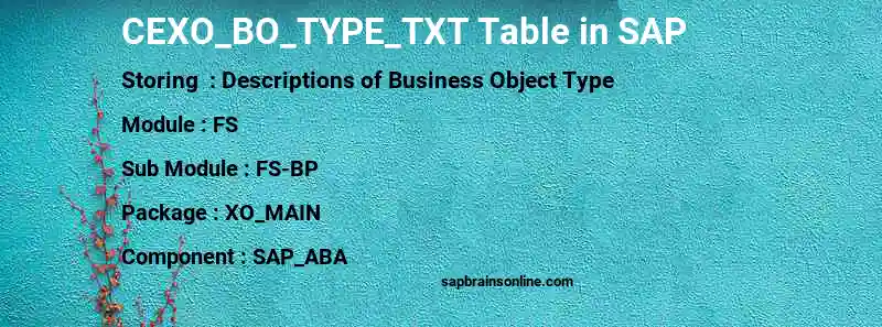 SAP CEXO_BO_TYPE_TXT table