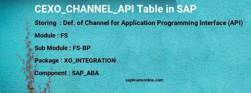 SAP CEXO_CHANNEL_API table